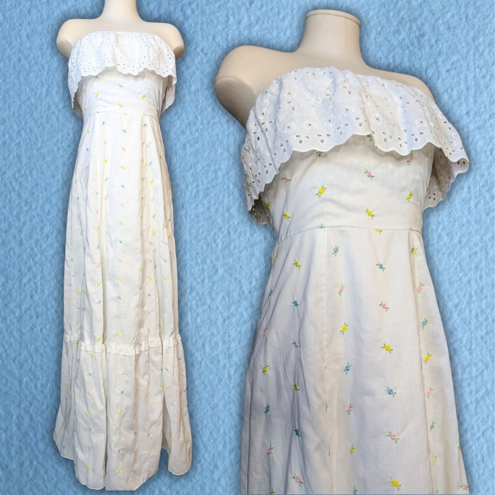 VTG Floral Eyelet Lace Maxi Dress